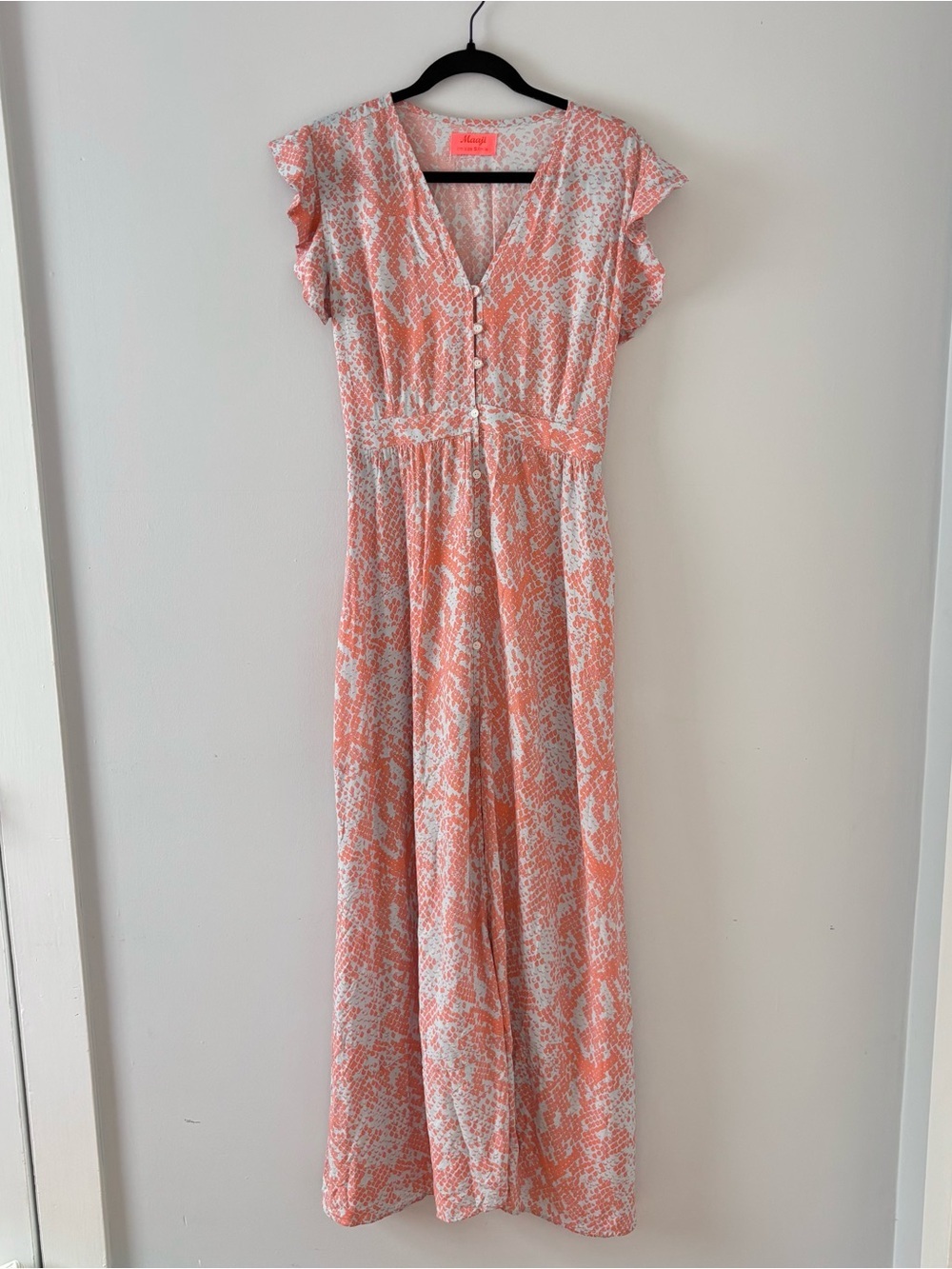 Maaji Snake Bite Print Maxi Dress Short Flutter Sleeves Beach Coverup Sundress